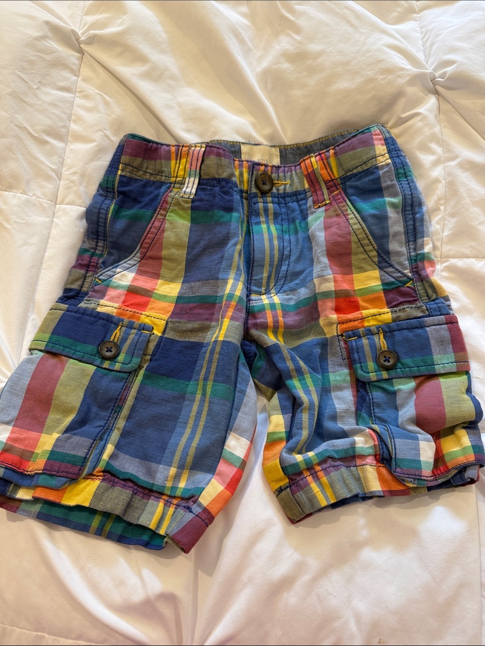 Mini Boden Multicolor Plaid Cargo Shorts